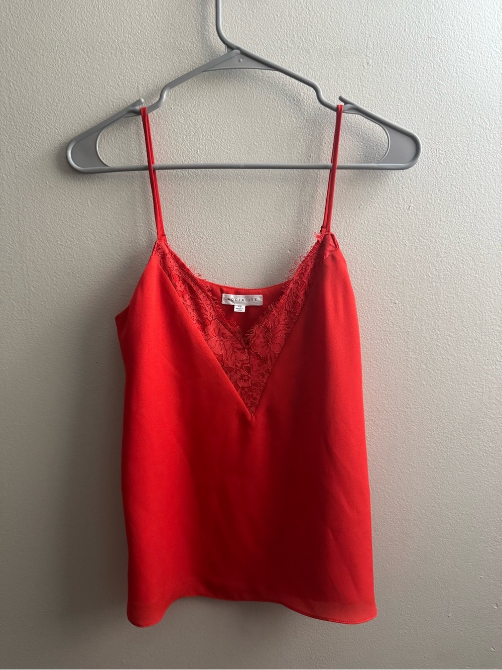 Red Lace-Trim V-Neck Cami Top Women XS